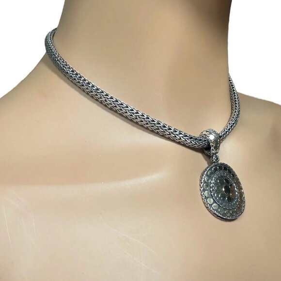 Authentic! John Hardy JH 18k Yellow Gold Silver Dot Pendant And Necklace - Picture 3 of 10